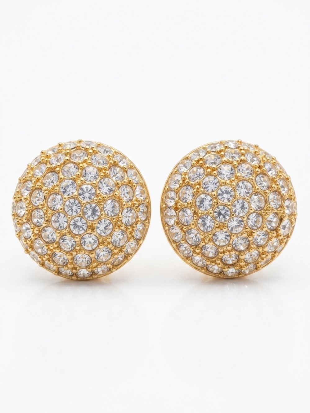 Vintage Roman Gold Tone Crystal Pave Dome Stud Earrings Excellent Condition